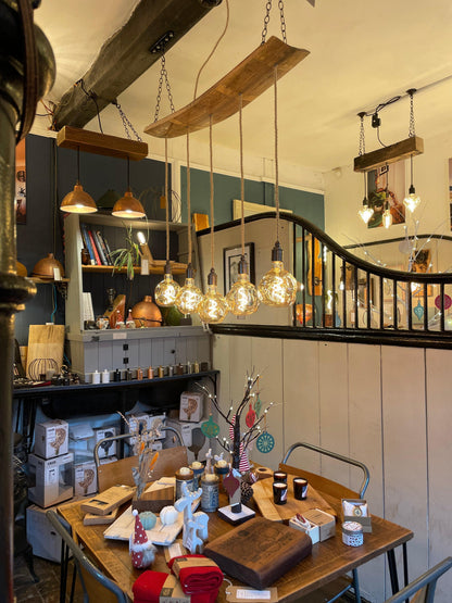 Curved Oak Stave Chandelier | Rustic Dining Table & Kitchen Island Lighting