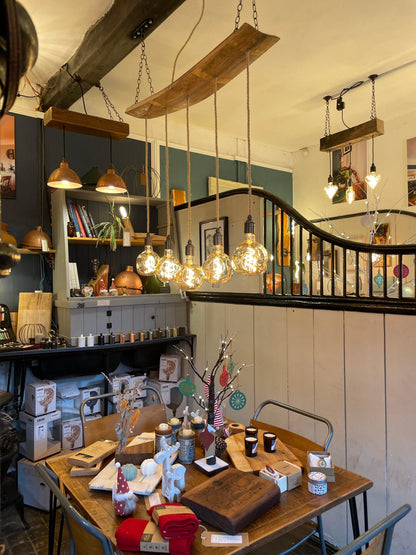 Curved Oak Stave Chandelier | Rustic Dining Table & Kitchen Island Lighting
