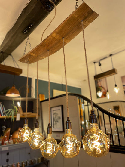 Curved Oak Stave Chandelier | Rustic Dining Table & Kitchen Island Lighting
