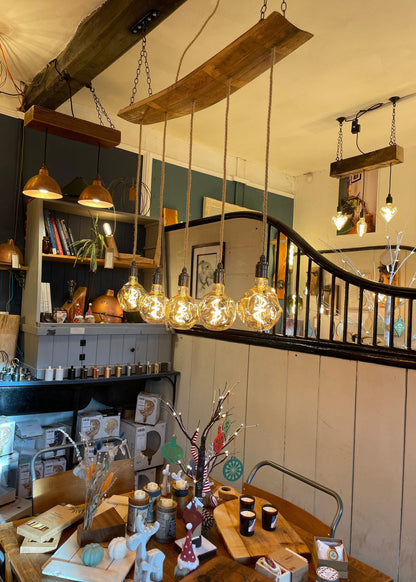 Curved Oak Stave Chandelier | Rustic Dining Table & Kitchen Island Lighting