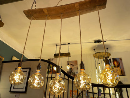 Curved Oak Stave Chandelier | Rustic Dining Table & Kitchen Island Lighting