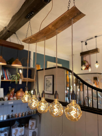 Curved Oak Stave Chandelier | Rustic Dining Table & Kitchen Island Lighting
