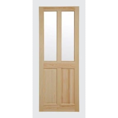 Victorian 4 Panel Clear Pine Glazed Unfinished Internal Door - All Sizes - Doors4less