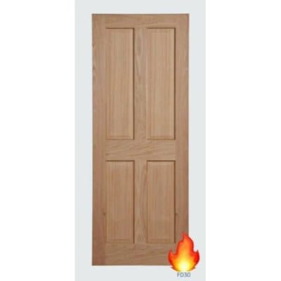 Victorian 4 Panel Unfinished Internal Oak Fire Door FD30 - All Sizes - Doors4less