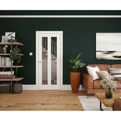 Shaker 2 Panel White Primed Glazed Internal Door - All Sizes