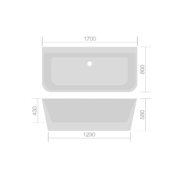Mono Back to Wall Luxury Freestanding Bath - 1700mm x 800mm - Aqua Bathrooms