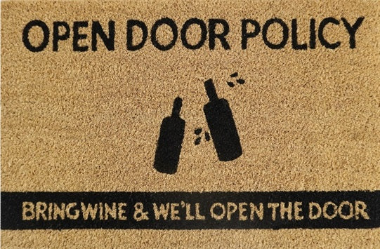 Doormat 60cm x 40cm - 'Open Door Policy Bring Wine & We'll Open The Door' - Best4Trade-Retail Garden watering