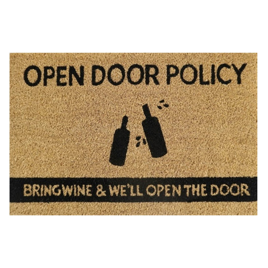 Doormat 60cm x 40cm - 'Open Door Policy Bring Wine & We'll Open The Door' - Best4Trade-Retail Garden watering