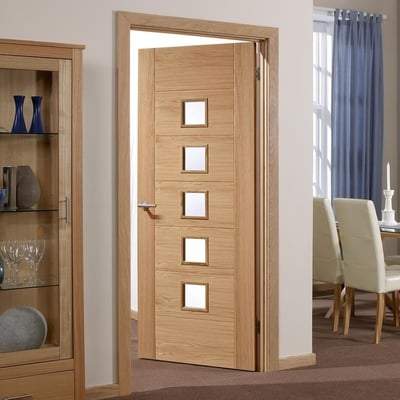 Oak Carini 5 Clear Light Panel Pre-Finished Internal Door - 2040mm x 726mm - LPD Doors