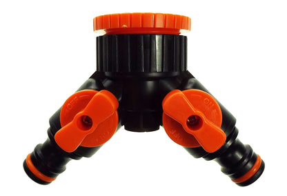 Two Way Tap Splitter Orange/Black with Valves - Best4Trade-Retail Garden watering
