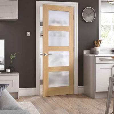 Oak Shaker 4 Frosted Light Panel Un-Finished Internal Door - 1981mm x 610mm - LPD Doors