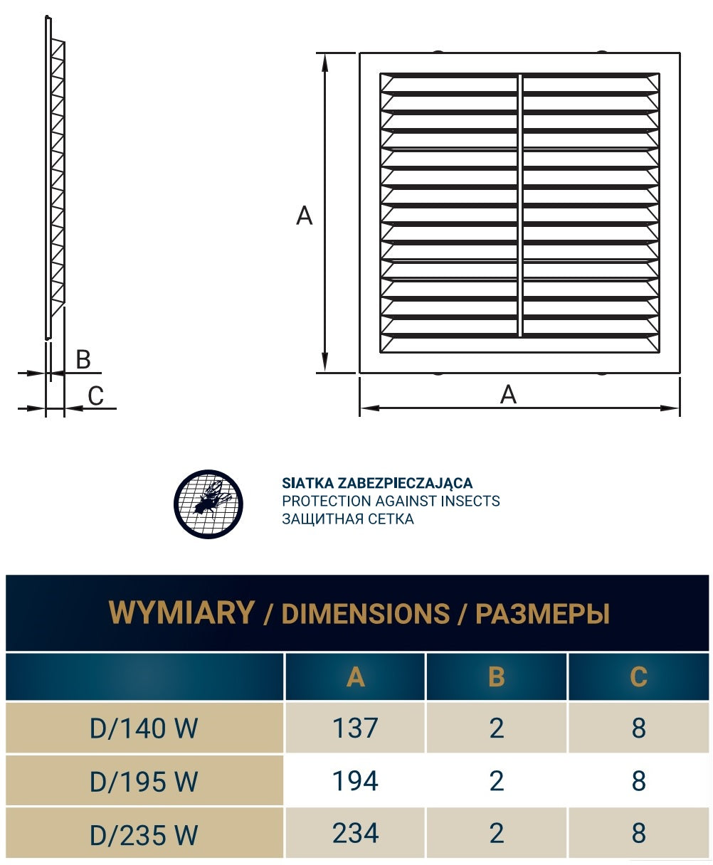 Louvre Vent  D/140W 140mm X 140mm with Fly Screen - Best4Trade-Retail
