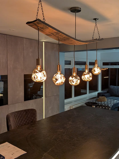 Curved Oak Stave Chandelier | Rustic Dining Table & Kitchen Island Lighting