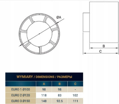 Euro 2 In Line Bathroom Fan 120mm - Best4Trade-Retail