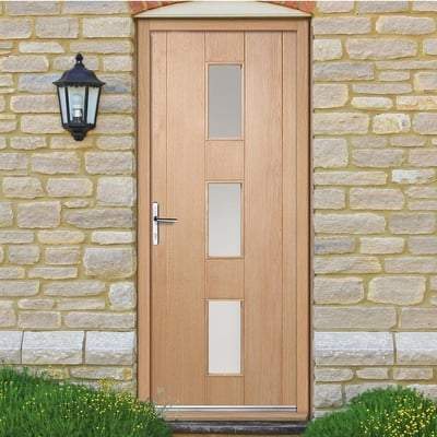 Copenhagen Oak Unfinished 3 Double Glazed Frosted Light Panels External Door - 2032mm x 813mm - LPD Doors