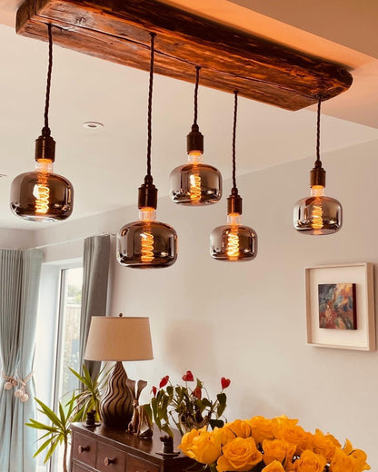 Flush Mount Wooden Beam Chandelier | Low Ceiling Kitchen & Dining Lighting UK