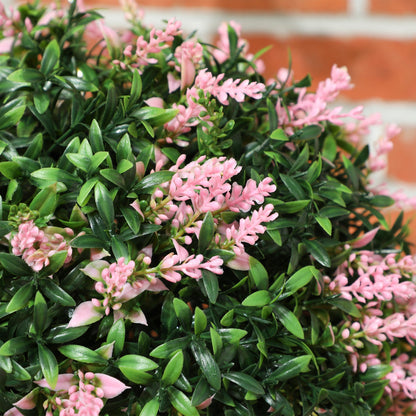 HOMCOM Set of 2 Artificial Plant Topiary Balls, UV-protected Fake Decorative Plants, Pink
