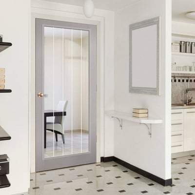 Moulded Textured Vertical Grey Pre-Finished 1 Glazed Clear With Frosted Lines Light Panel - 1981mm x 762mm - LPD Doors