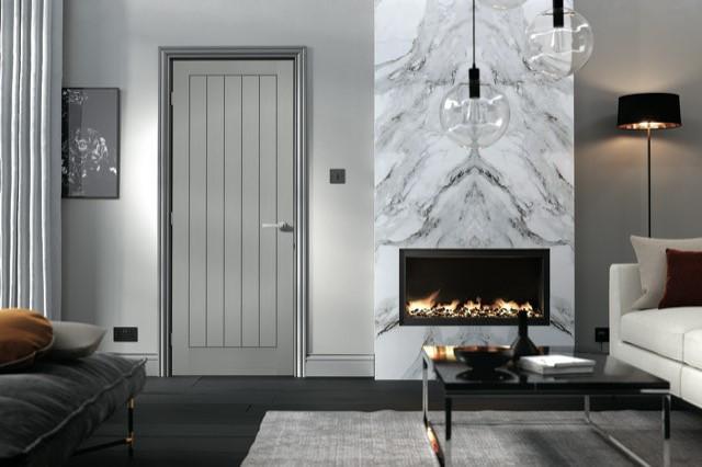 Moulded Textured Vertical Grey Pre-Finished 5 Panel Interior Fire Door FD30 - 1981mm x 762mm - LPD Doors