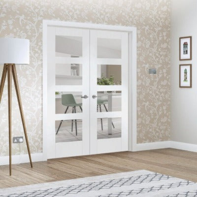 XL Joinery Shaker Internal White Rebated Door Pair with Clear Glass- 1981 x 1372 x 40mm (54") - Build4less