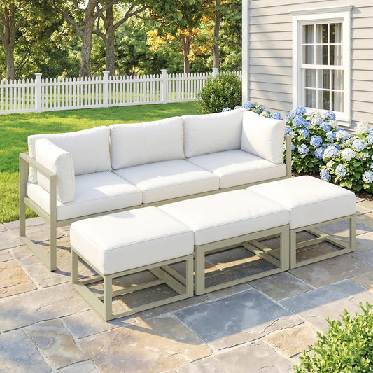 Outsunny Garden Daybed, 6 Piece Outdoor Sectional Sofa Set, Aluminium Patio Conversation Furniture Set with Coffee Table