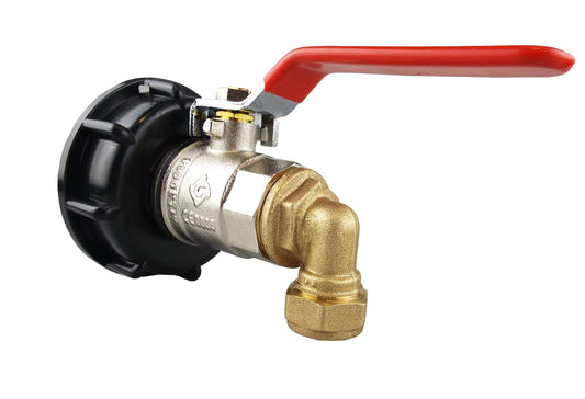 IBC 2” S60X6 Cap with BSP Female Lever Valve and Brass Compression Elbow 1” BSP – 28mm - Best4Trade-Retail