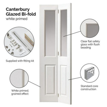 JB Kind Canterbury White Glazed Bi-Fold Internal Door - 1981mm x 762mm x 35mm