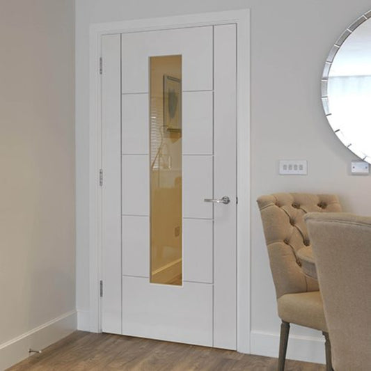 JB Kind Tigris White Primed Slim Glazed Internal Door - All Sizes