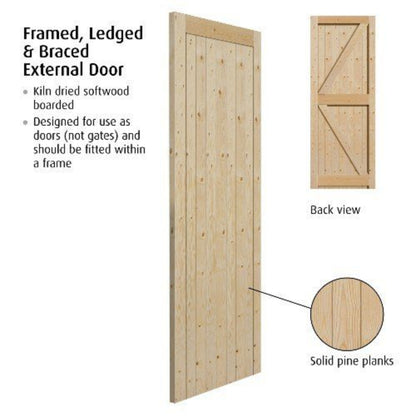 JB Kind Frame Ledged and Braced Softwood Internal Door - All Sizes