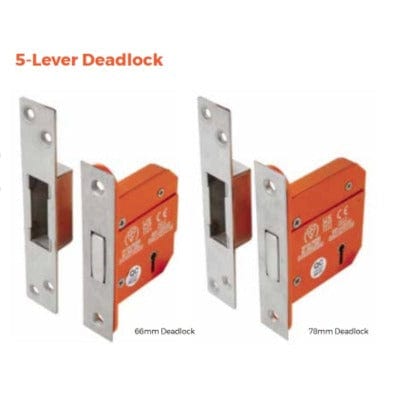 Sparka Satin Stainless Steel Intumescent 5-Lever Deadlock - All Lengths - Sparka Uk Doors
