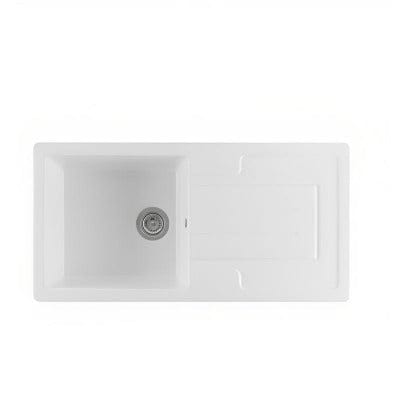 Single Bowl White Fireclay Ceramic Kitchen Sink w/ Reversible Drainer - Ellsi