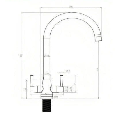 Lusso Twin Lever Kitchen Tap - All Colours - Ellsi