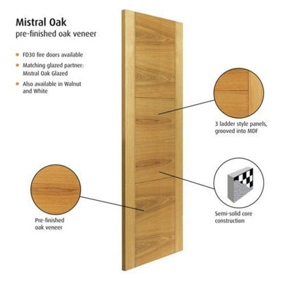 JB Kind Mistral Oak Pre-Finished Internal Door - All Sizes