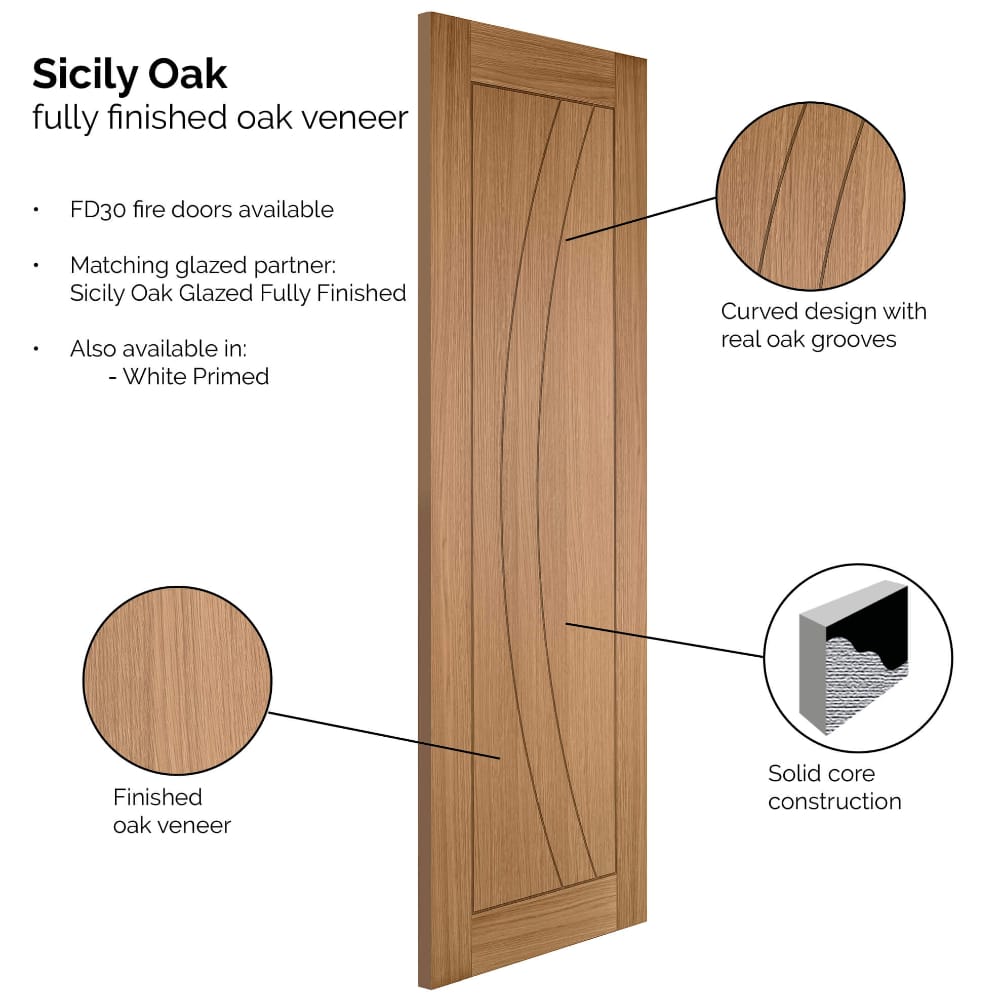JB Kind Sicily Oak Pre-Finished Internal Fire Door FD30 - All Sizes - JB Kind