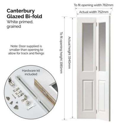 JB Kind Canterbury White Glazed Bi-Fold Internal Door - 1981mm x 762mm x 35mm