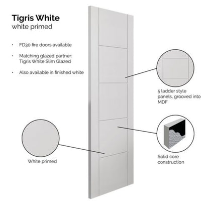 JB Kind Tigris White Primed Internal Door - All Sizes
