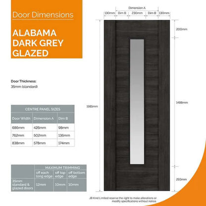 JB Kind Alabama Cinza Dark Grey Glazed Laminate Internal Door - All Sizes