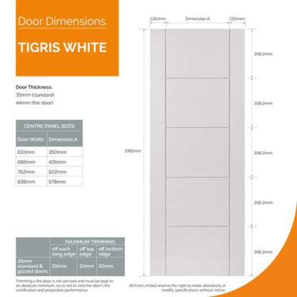 JB Kind Tigris White Primed Internal Fire Door FD30 - All Sizes