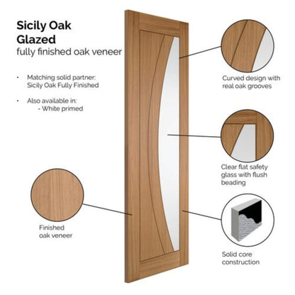 JB Kind Sicily Oak Pre-Finished Glazed Internal Door - All Sizes - JB Kind