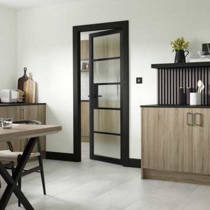 JB Kind Civic Black Reeded Horizontal Glazed Internal Door - All Sizes