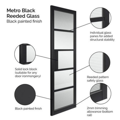 JB Kind Civic Black Reeded Horizontal Glazed Internal Door - All Sizes
