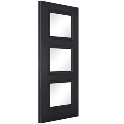 Antwerp Black Primed 3 Glazed Clear Light Panels Interior Door - 1981mm x 838mm - LPD Doors