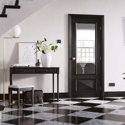Knightsbridge Black Primed 1 Glazed Clear Light Panel Interior Door - 1981mm x 762mm - LPD Doors