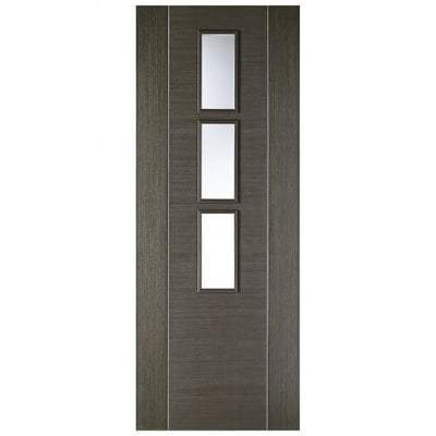 Alcaraz Chocolate Grey Pre-Finished 3 Glazed Clear Light Panels Interior Door - 1981mm x 686mm - LPD Doors