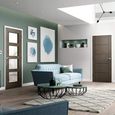 Vancouver Ash Grey Pre-Finished 4 Glazed Clear Light Panels Interior Door - 1981mm x 610mm - LPD Doors