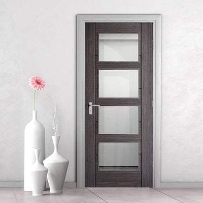 Vancouver Ash Grey Pre-Finished 4 Glazed Clear Light Panels Interior Door - 1981mm x 686mm - LPD Doors