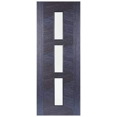 Zeus Ash Grey Pre-Finished 3 Glazed Clear Light Panels Interior Door - 1981mm x 838mm - LPD Doors