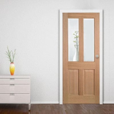 Richmond Oak Unfinished 2 Clear Bevelled Light Panels Internal Door - 1981mm x 686mm - LPD Doors