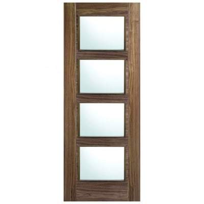 Vancouver Walnut Pre-Finished 4 Glazed Clear Light Panels Interior Door - 1981mm x 610mm - LPD Doors