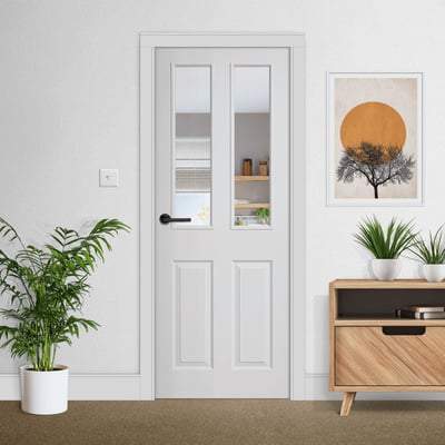Moulded White Primed 2 Glazed Clear Light Panel Interior Door - 1981mm x 762mm - LPD Doors